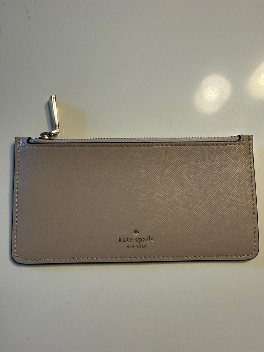 kate spade slim zip card pouch in taupe blush